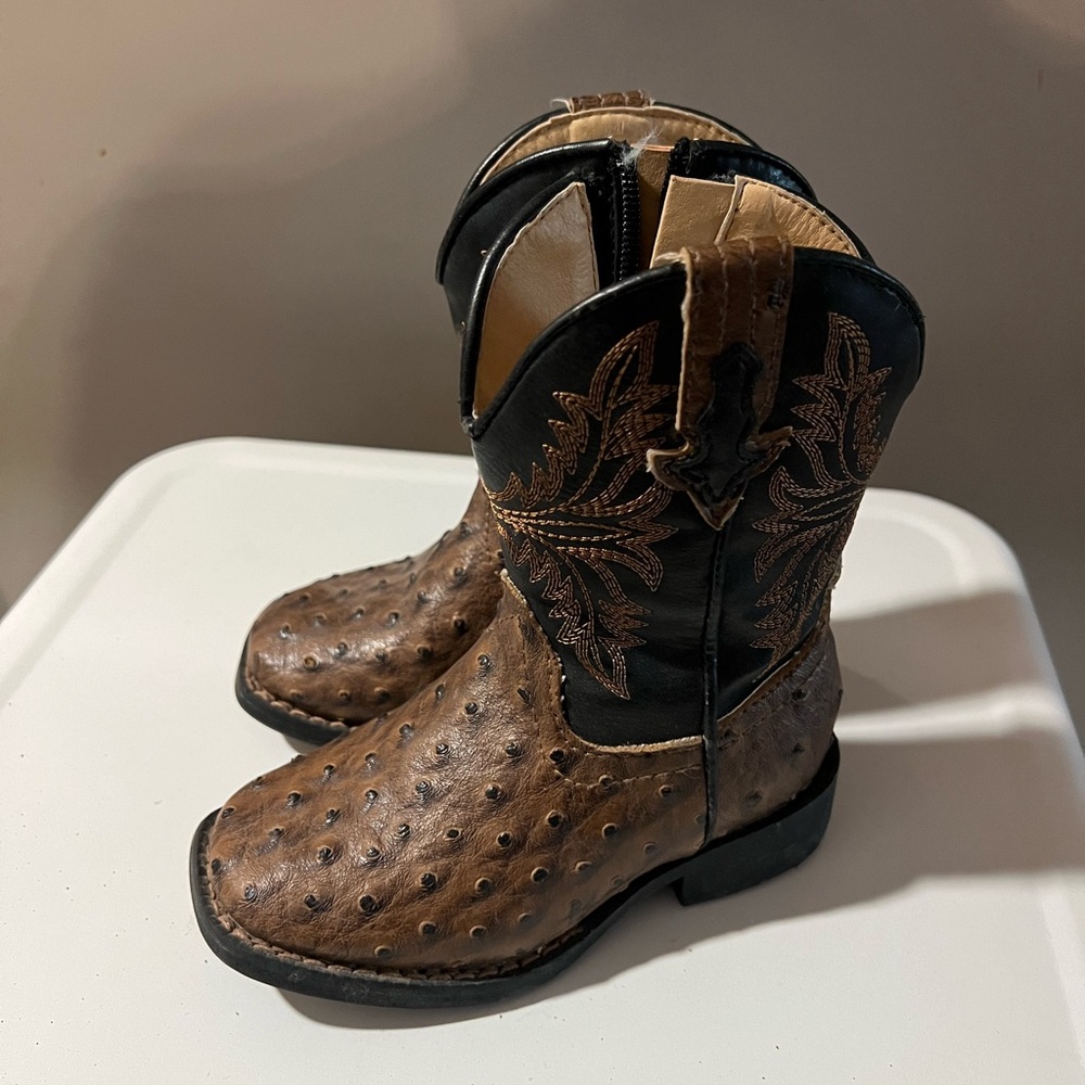 Little kids/toddler Roper Jed Ostrich Square Toe Boots
